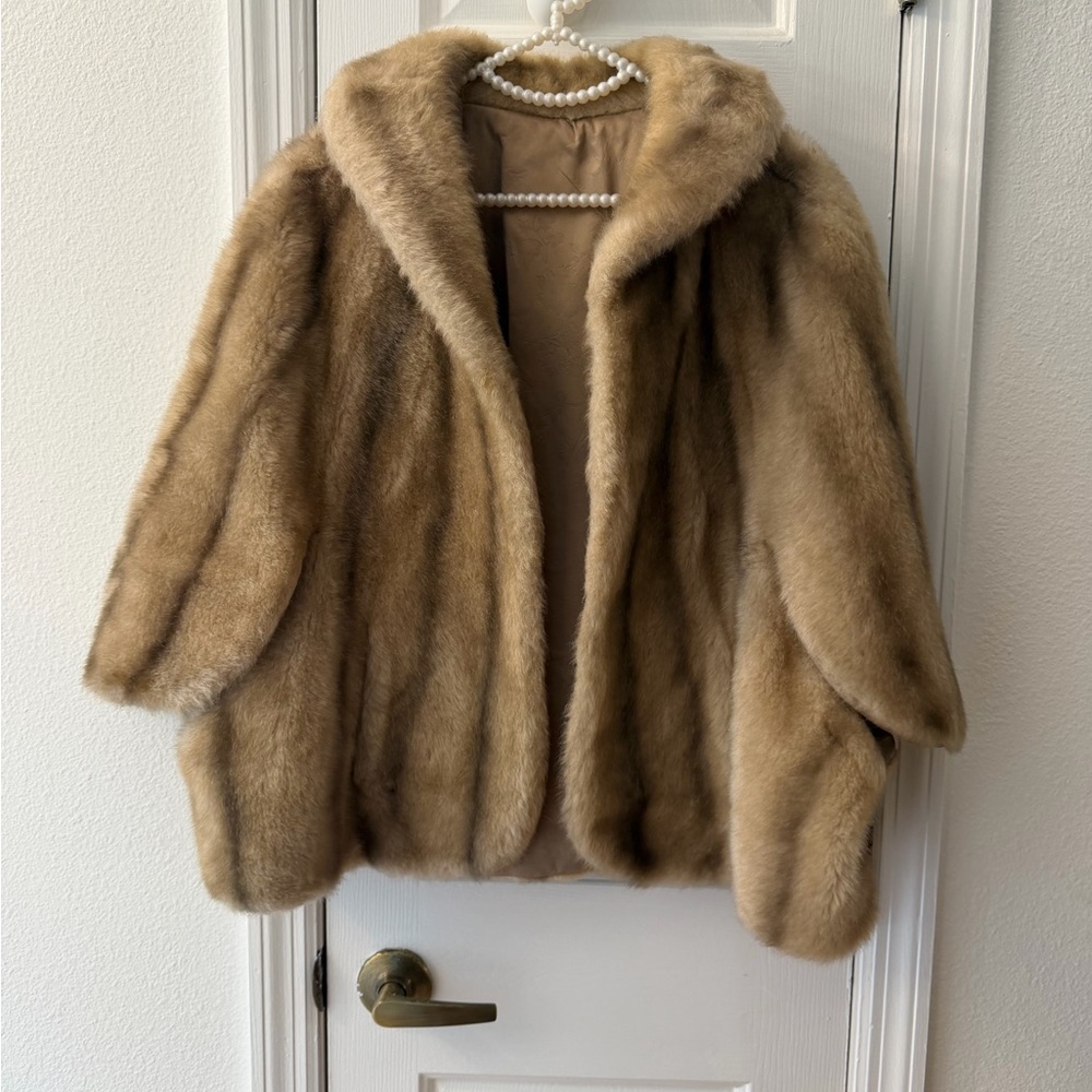 Luxurious Tan Brown Fur Cape Coat - Women's Outerwear